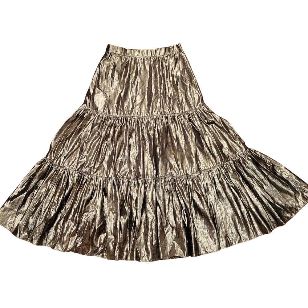 J Crew S Maxi Skirt Gold Metallic SHIMMER Tiered Party Glam Gala Formal Coquette